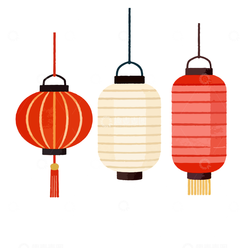 源文件下载【趣麦麦图】扁平风节日灯笼插画设计元素