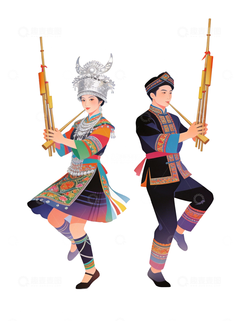 源文件下载【趣麦麦图】两个演奏芦笙的苗族青年1