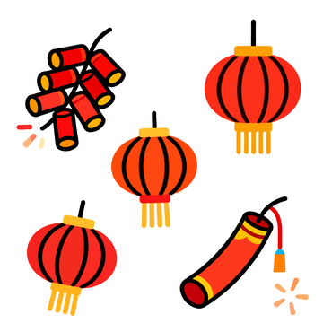 春节元素喜庆红灯笼鞭炮图案