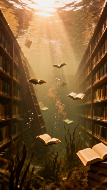 水下图书馆幻想场景