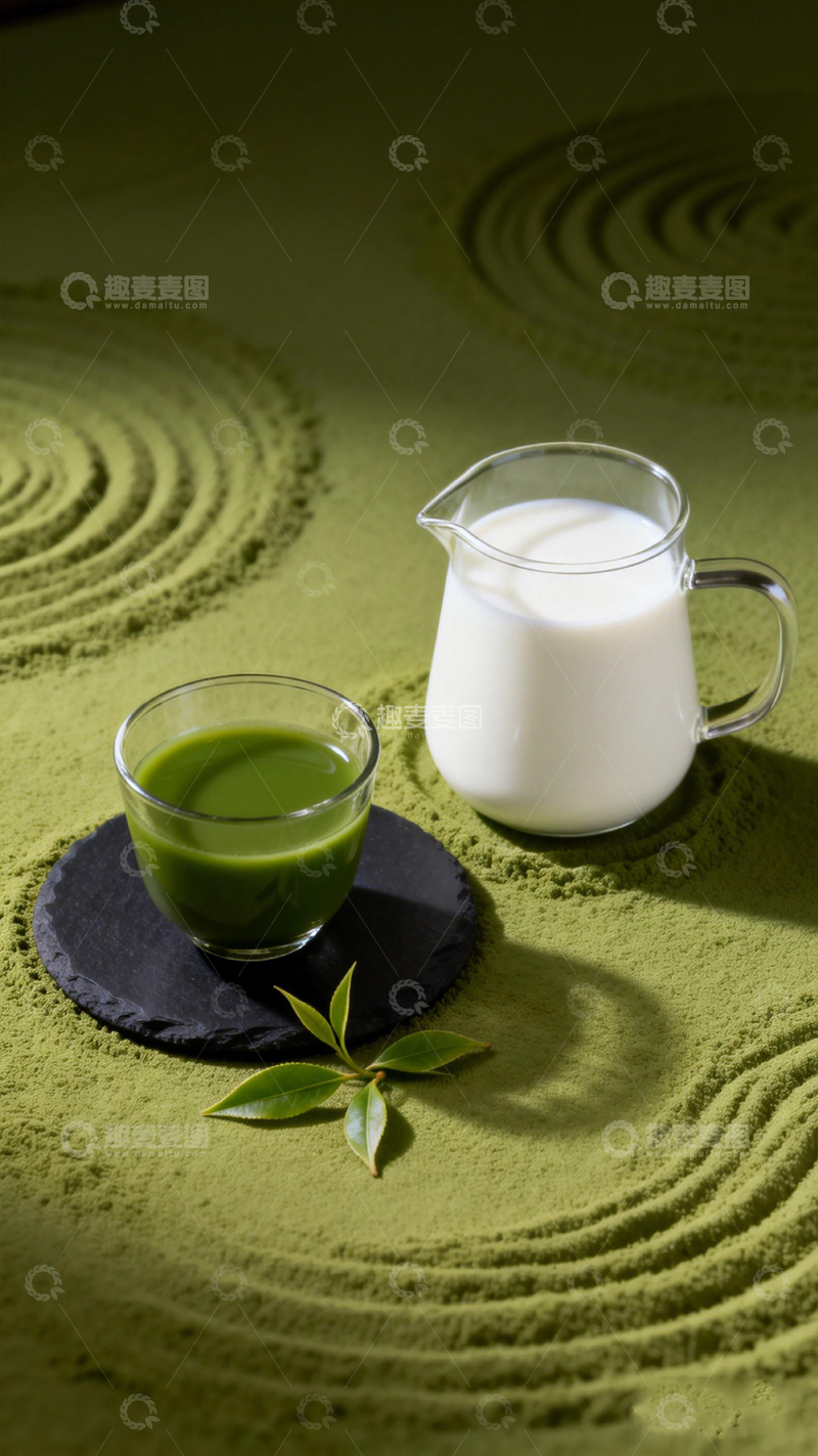 高清大图下载【趣麦麦图】抹茶牛奶静物摄影