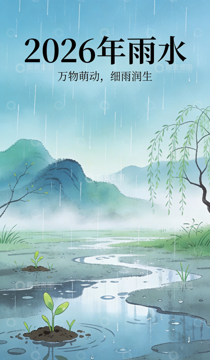 高清大图下载【趣麦麦图】山水雨景2026年春