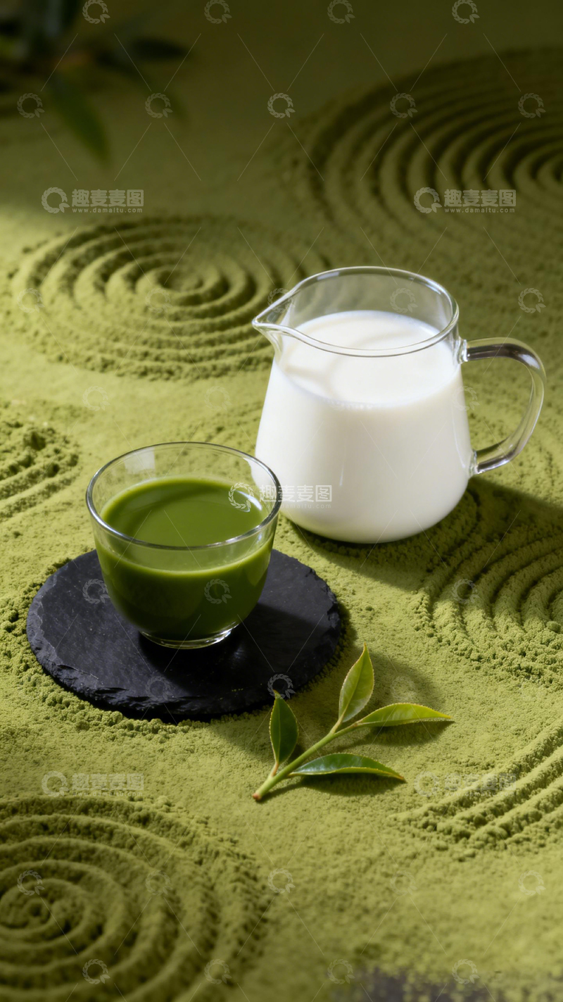 高清大图下载【趣麦麦图】抹茶牛奶静物摄影