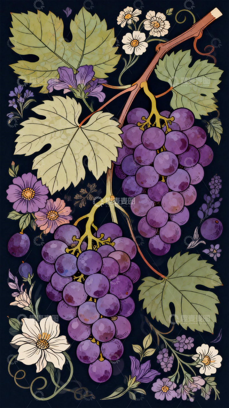 高清大图下载【趣麦麦图】艺术葡萄插画设计素材
