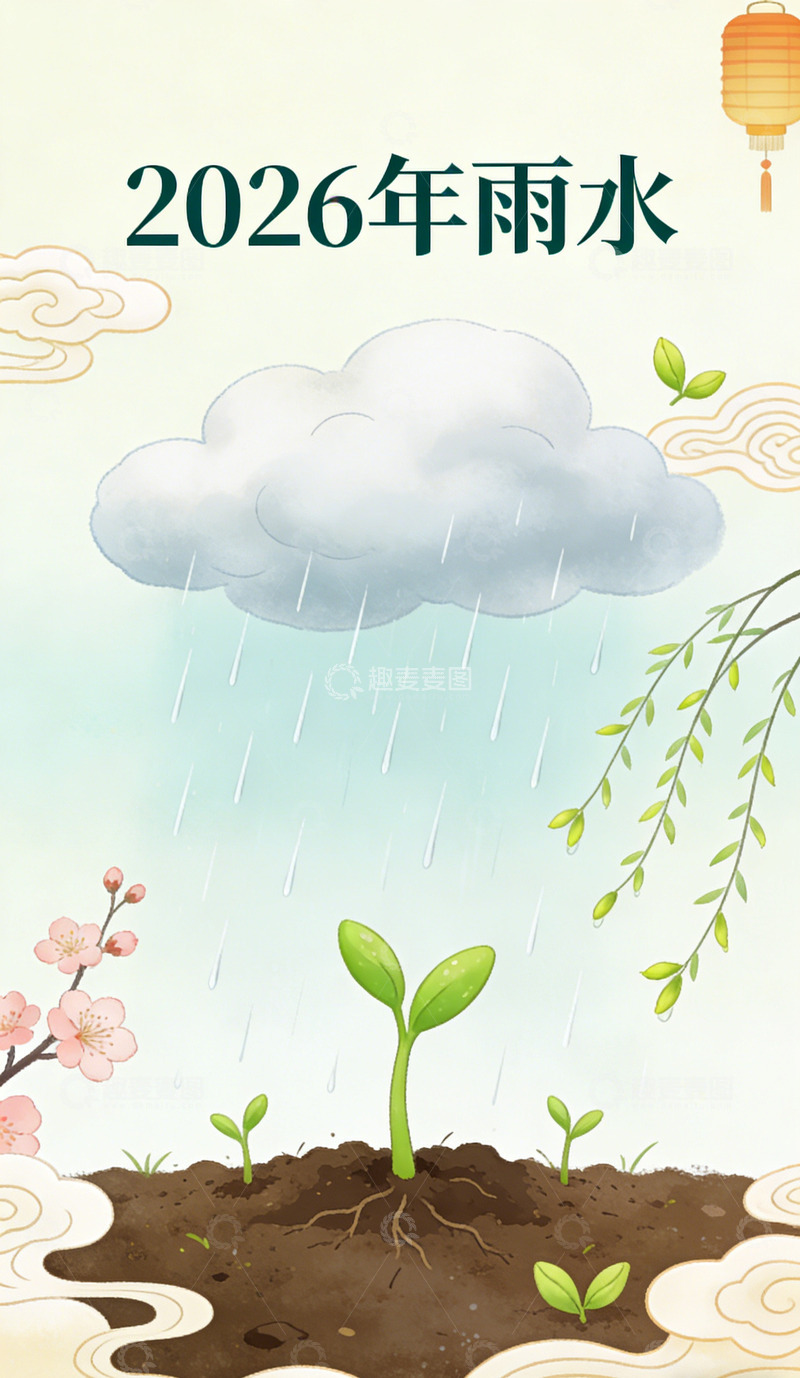 高清大图下载【趣麦麦图】2026年春雨新生插画