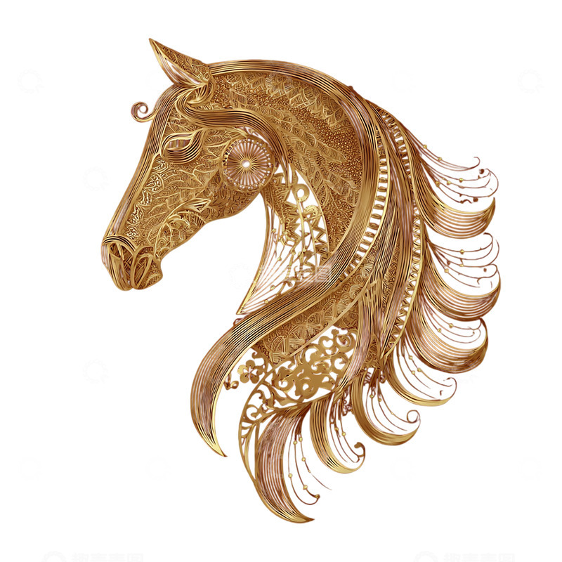 高清大图下载【趣麦麦图】金色马头纹理艺术