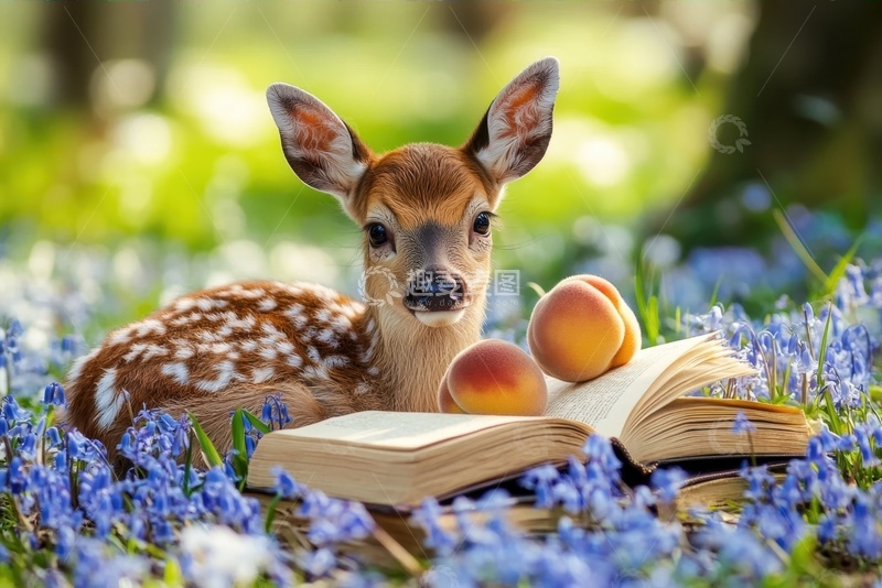 高清大图下载【趣麦麦图】鲜花丛里趴着的梅花鹿