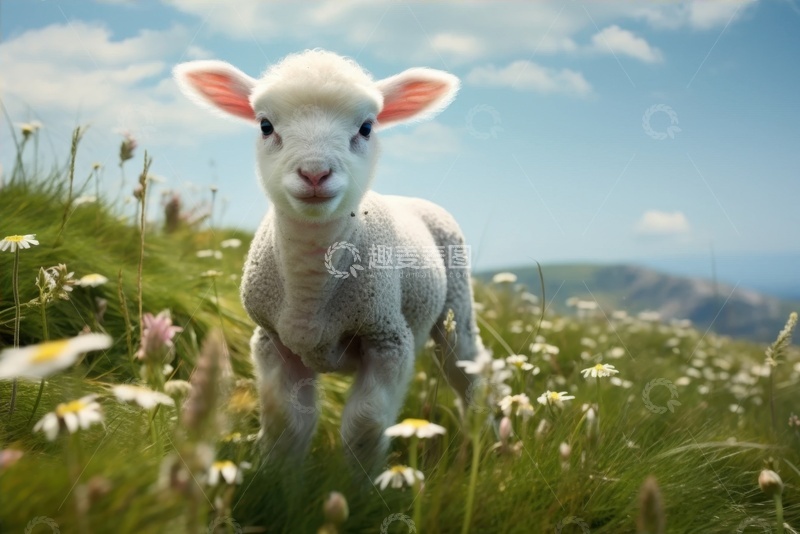 高清大图下载【趣麦麦图】草地上的一只小羊羔