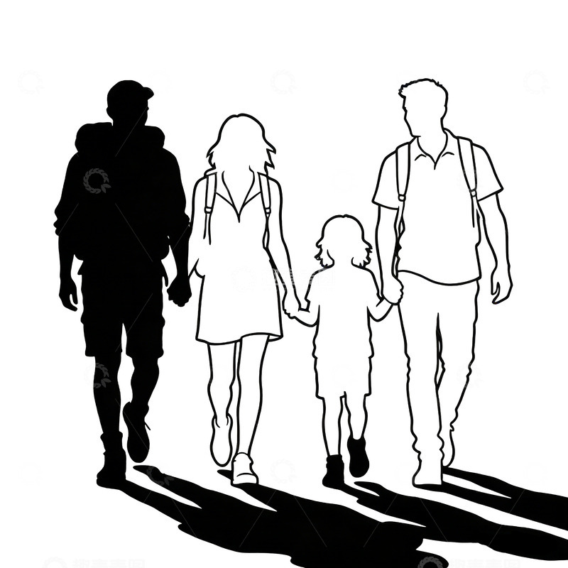 高清大图下载【趣麦麦图】简约风家庭散步剪影矢量图