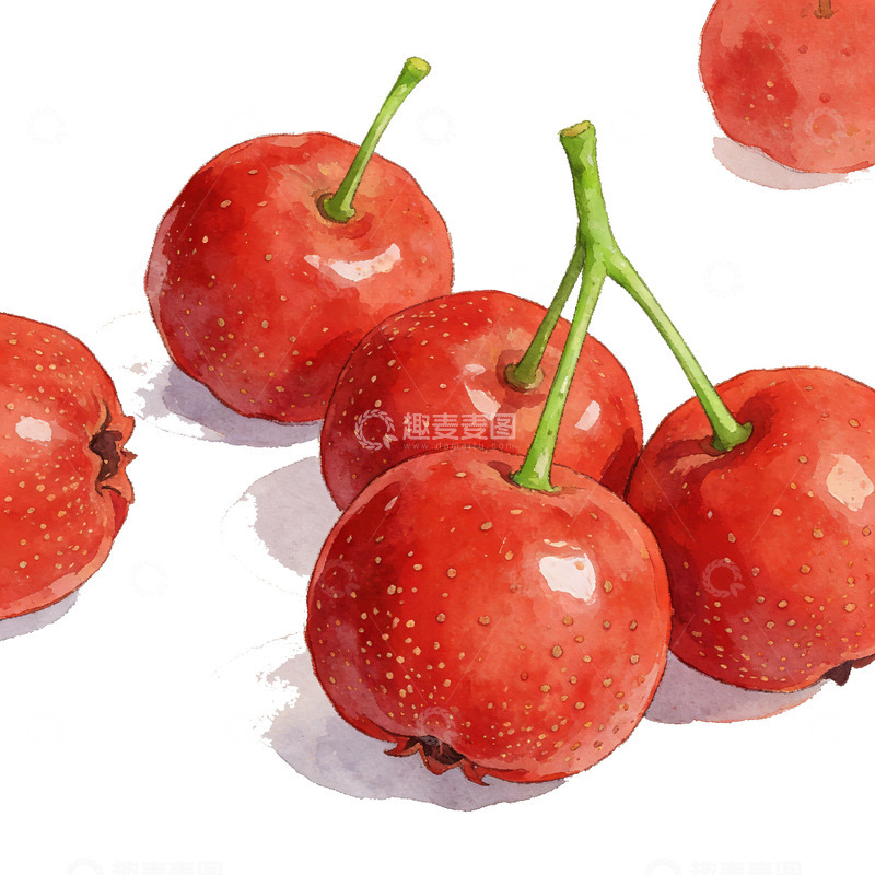 高清大图下载【趣麦麦图】水彩山楂樱桃水果插画设计素材
