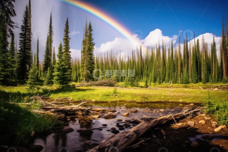 高清大图下载【趣麦麦图】森林高松树彩虹美景