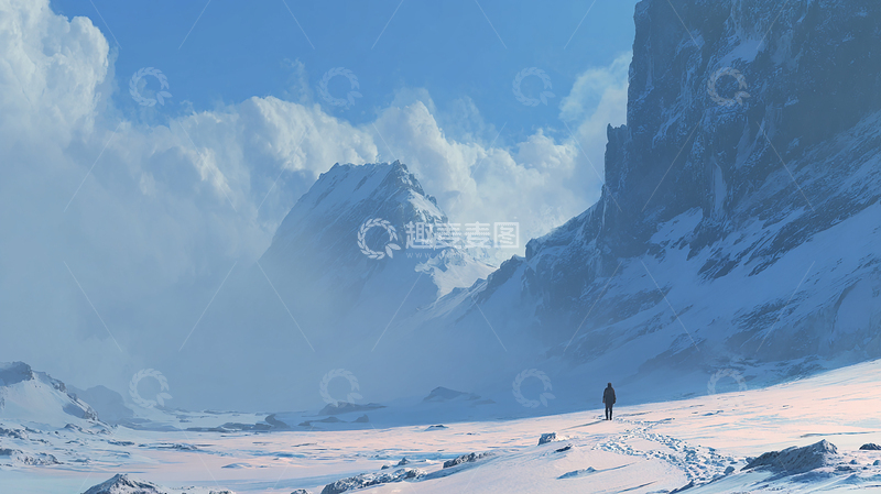 高清大图下载【趣麦麦图】极寒之境的孤独旅者