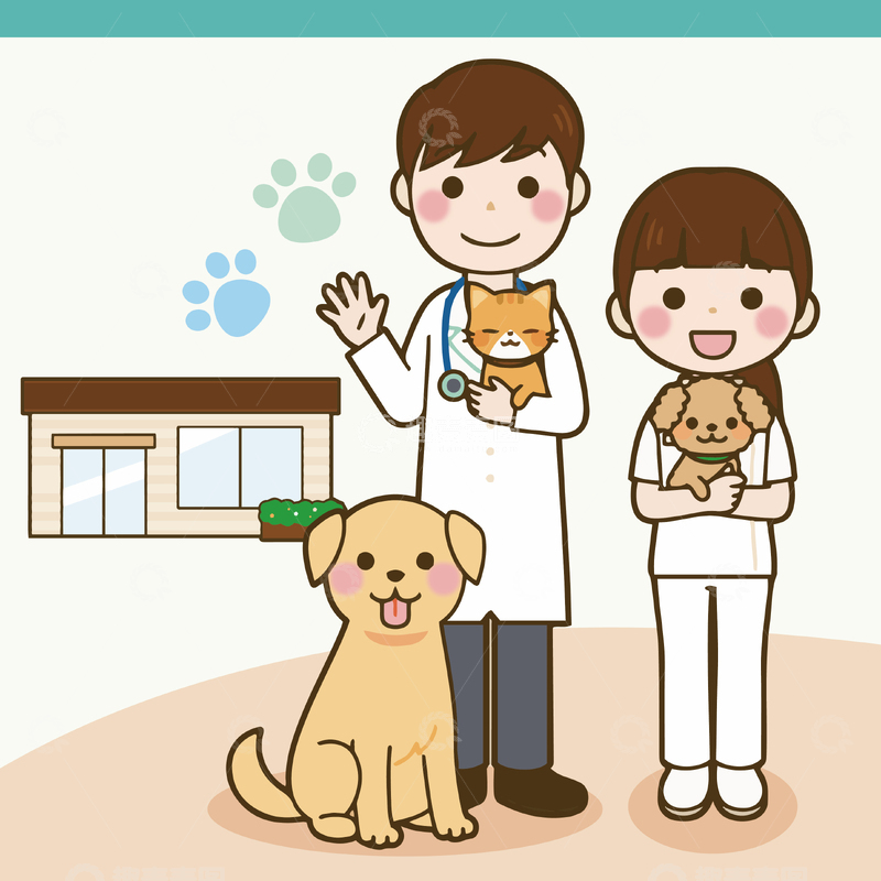 源文件下载【趣麦麦图】兽医诊所卡通插画兽医医生