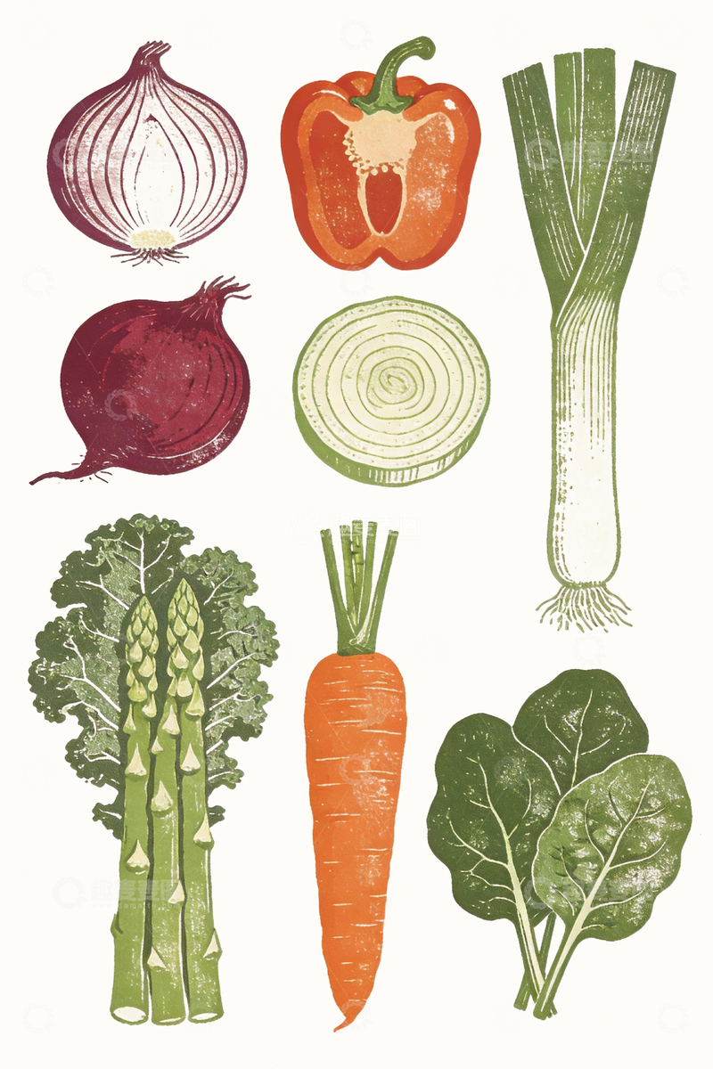 源文件下载【趣麦麦图】丝网印刷风格各种蔬菜1