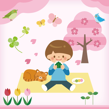 春日野餐卡通插画