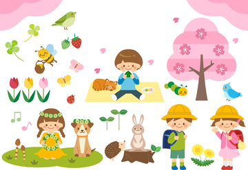 春日野餐卡通插画素材