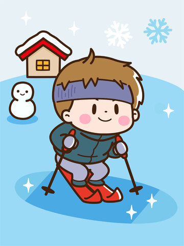 冬日滑雪卡通插画