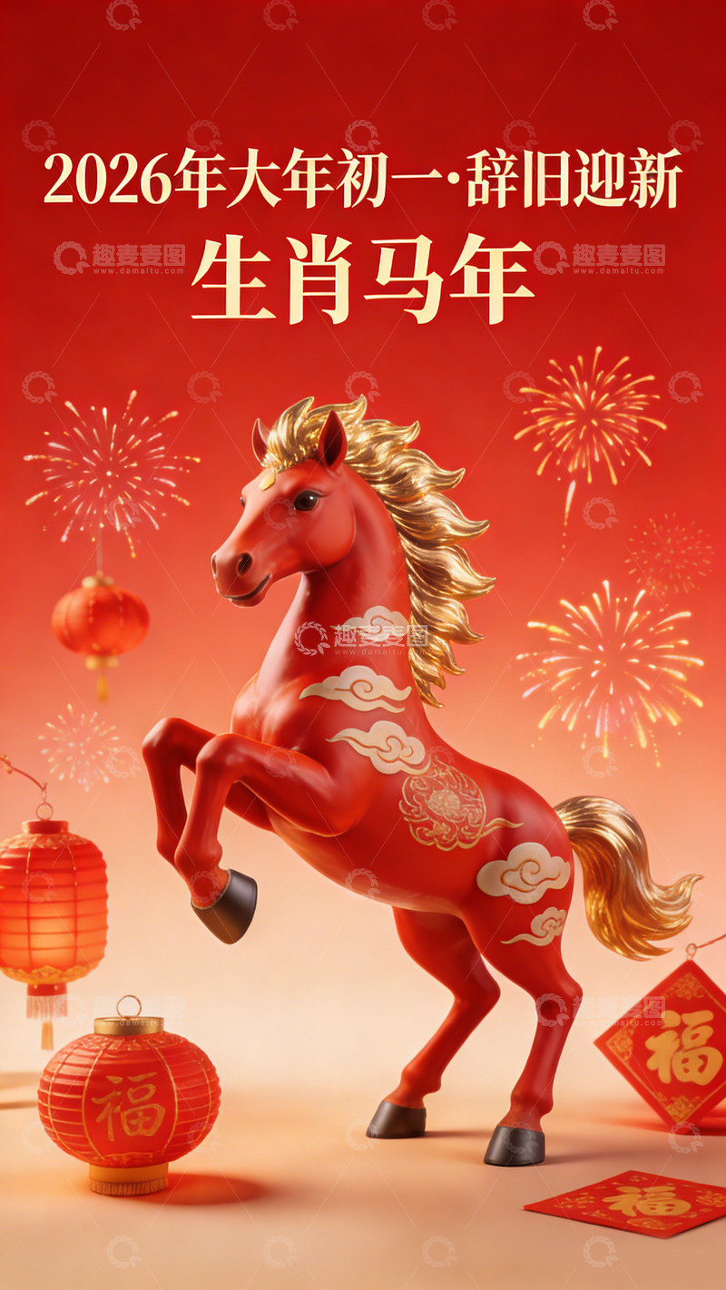高清大图下载【趣麦麦图】马年新春庆祝图
