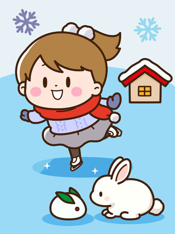 卡通冬日童趣雪景插画