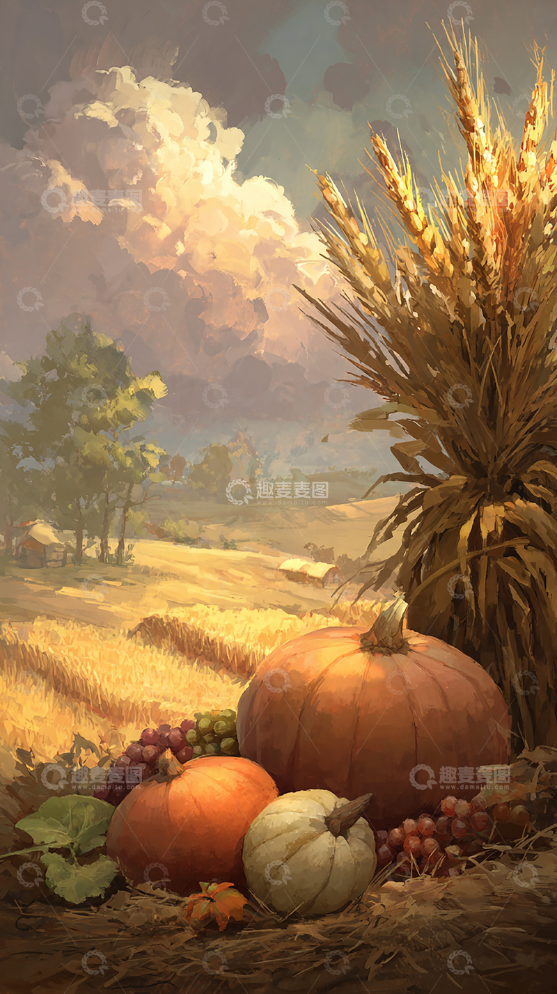 高清大图下载【趣麦麦图】丰收的秋日南瓜田