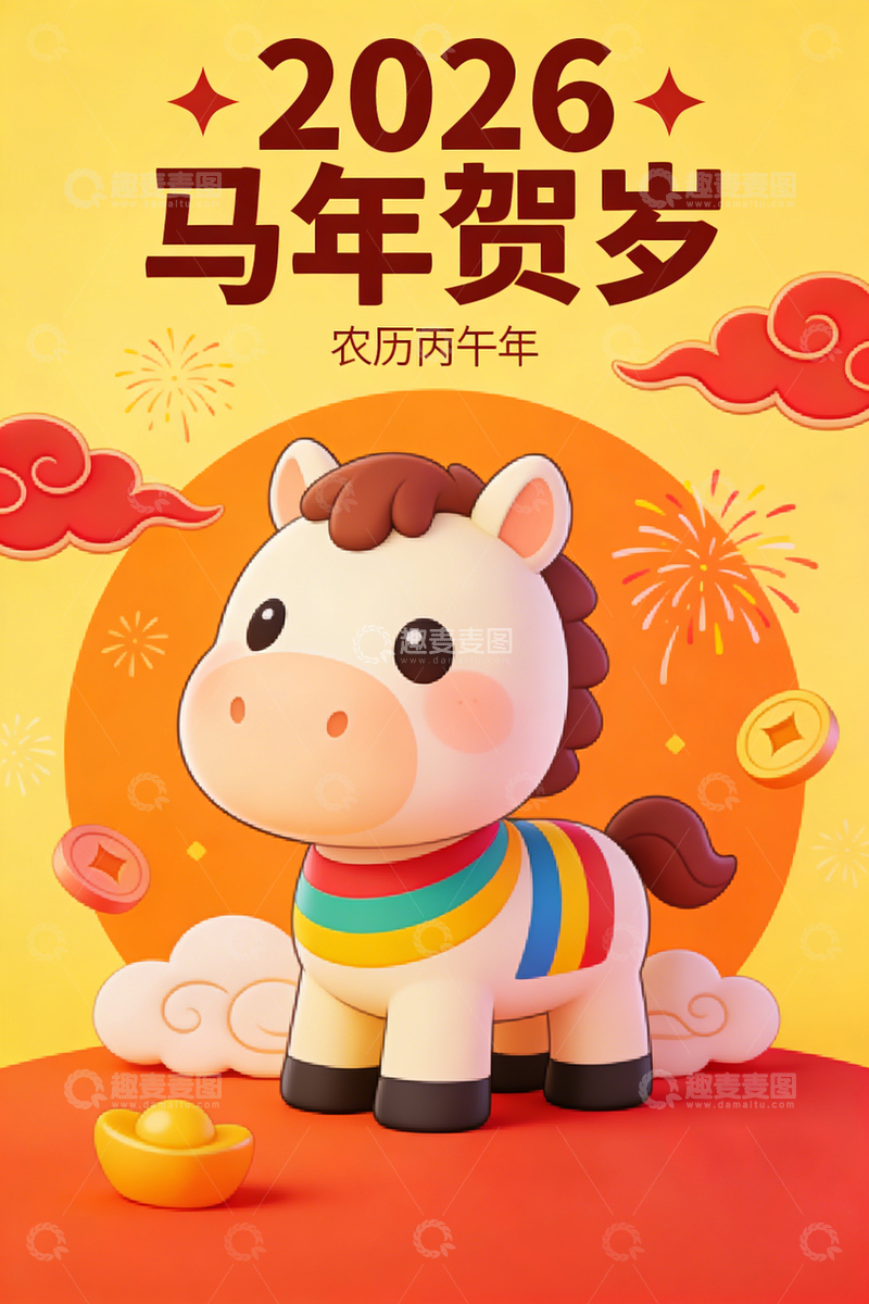 高清大图下载【趣麦麦图】马年喜庆海报
