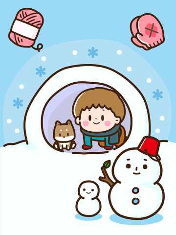 冬日雪景卡通插画雪房子