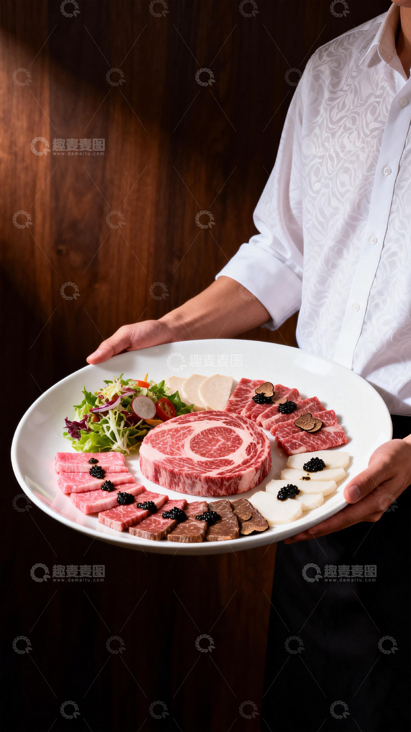 高清大图下载【趣麦麦图】高档美食盘餐服务员展示精致料理