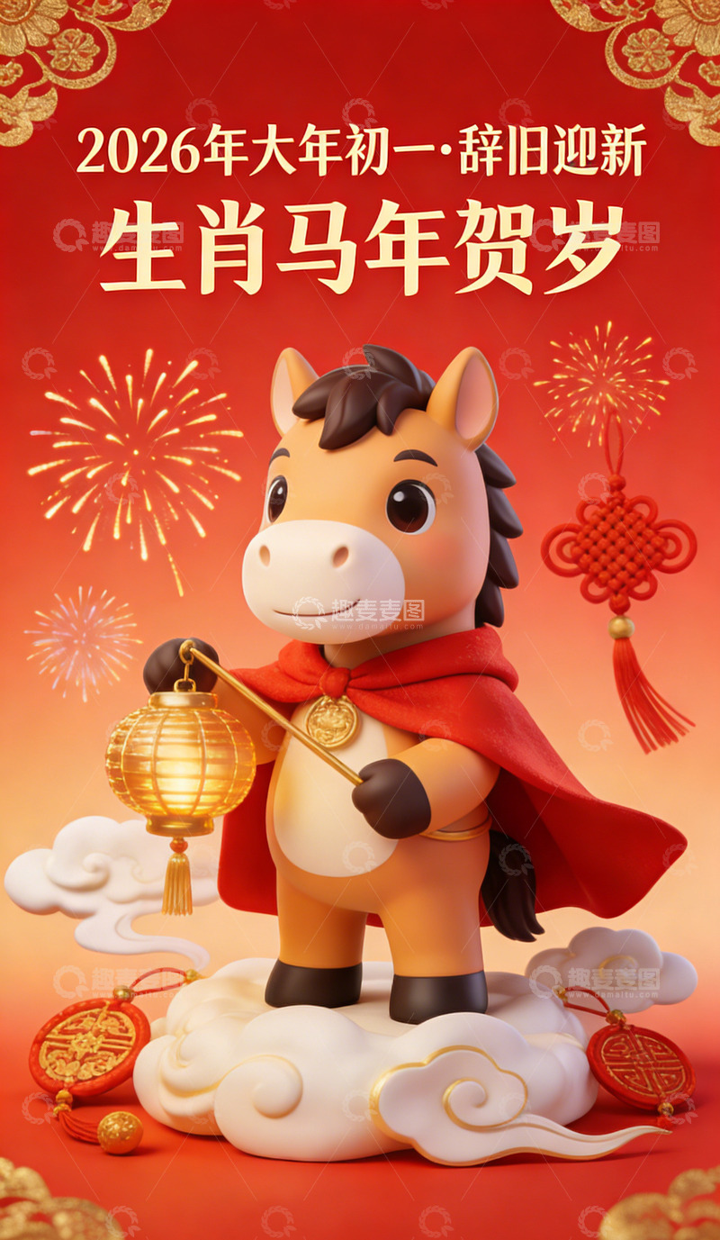 高清大图下载【趣麦麦图】生肖马年喜庆海报