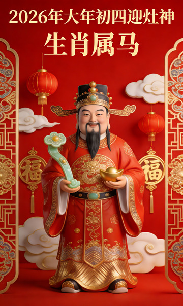 2026年迎灶神属马喜庆海报