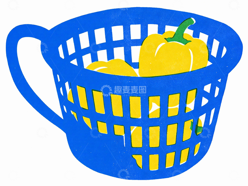 源文件下载【趣麦麦图】丝网印刷风格篮子里的黄色青椒2