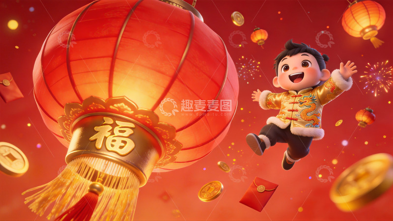 高清大图下载【趣麦麦图】卡通风格喜庆大透视构图3