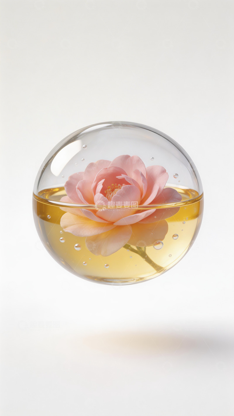 高清大图下载【趣麦麦图】透明水珠包裹着精华和山茶花4