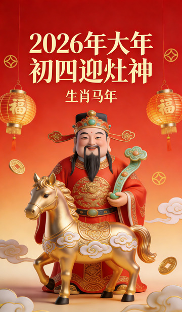 2026年大年初四迎灶神海报