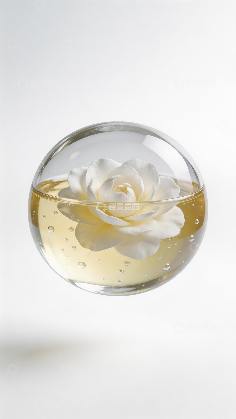 高清大图下载【趣麦麦图】透明水珠包裹着精华和山茶花3