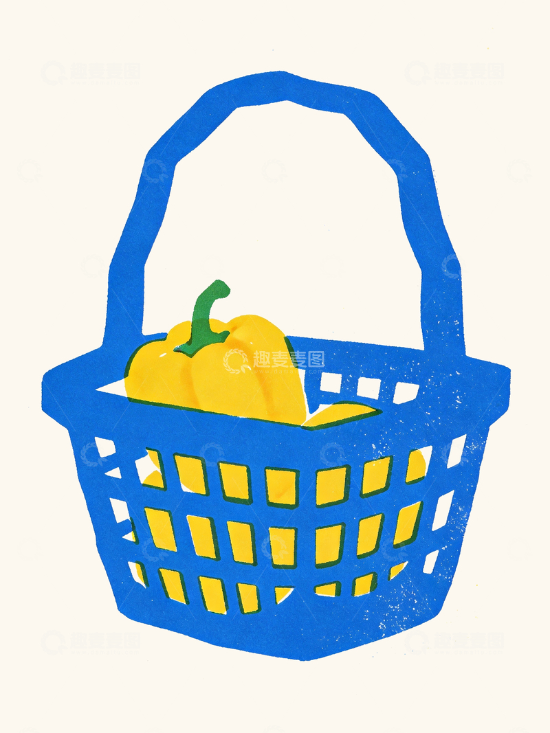 源文件下载【趣麦麦图】丝网印刷风格篮子里的黄色青椒3