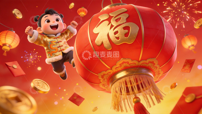 高清大图下载【趣麦麦图】卡通风格喜庆大透视构图4