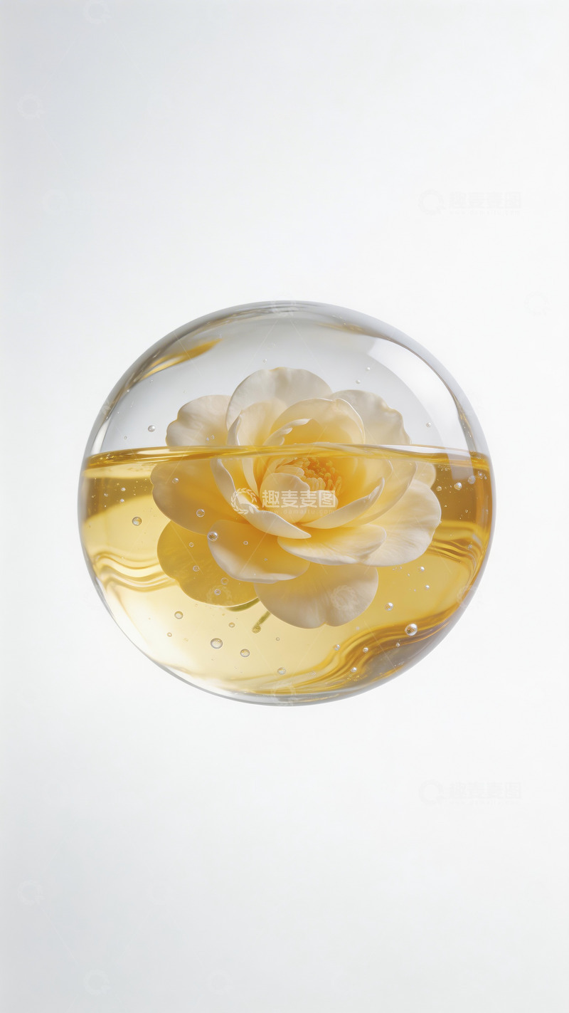 高清大图下载【趣麦麦图】透明水珠包裹着精华和山茶花2