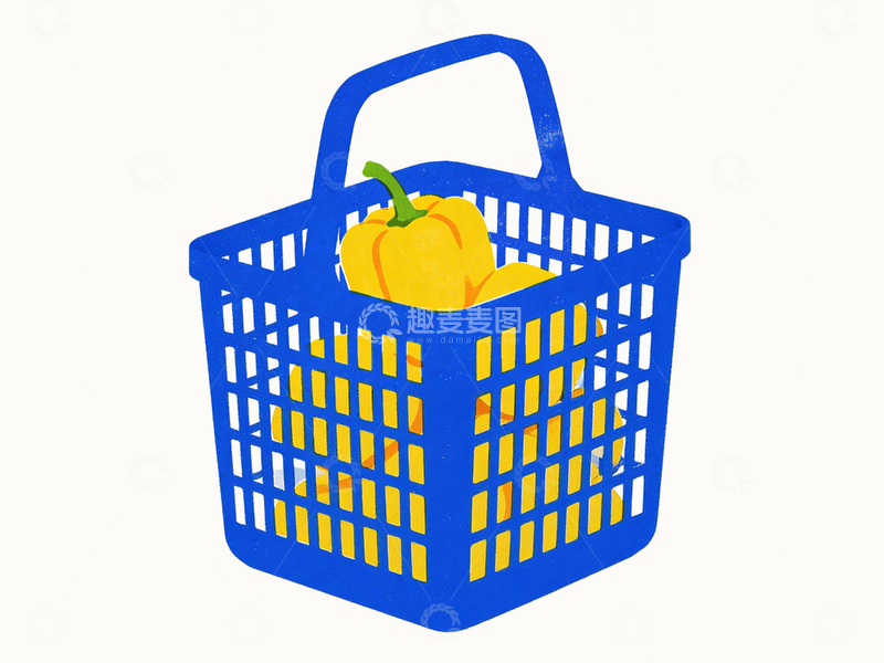 源文件下载【趣麦麦图】丝网印刷风格篮子里的黄色青椒1
