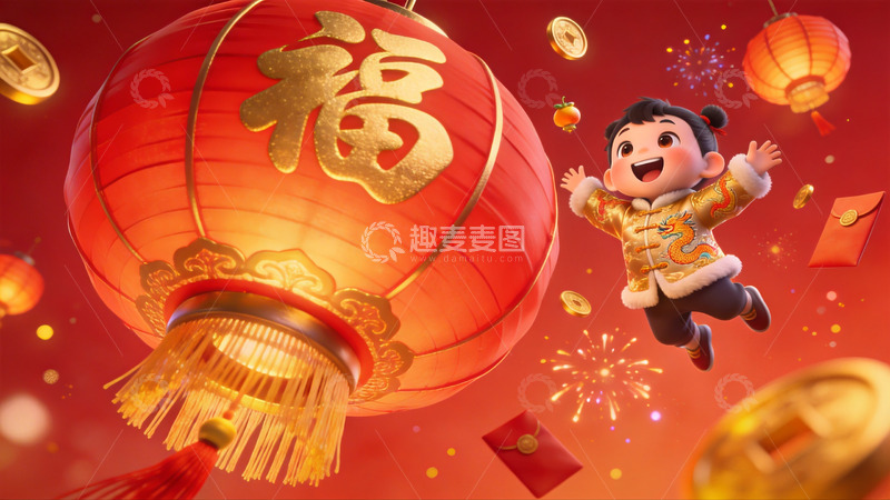 高清大图下载【趣麦麦图】卡通风格喜庆大透视构图2