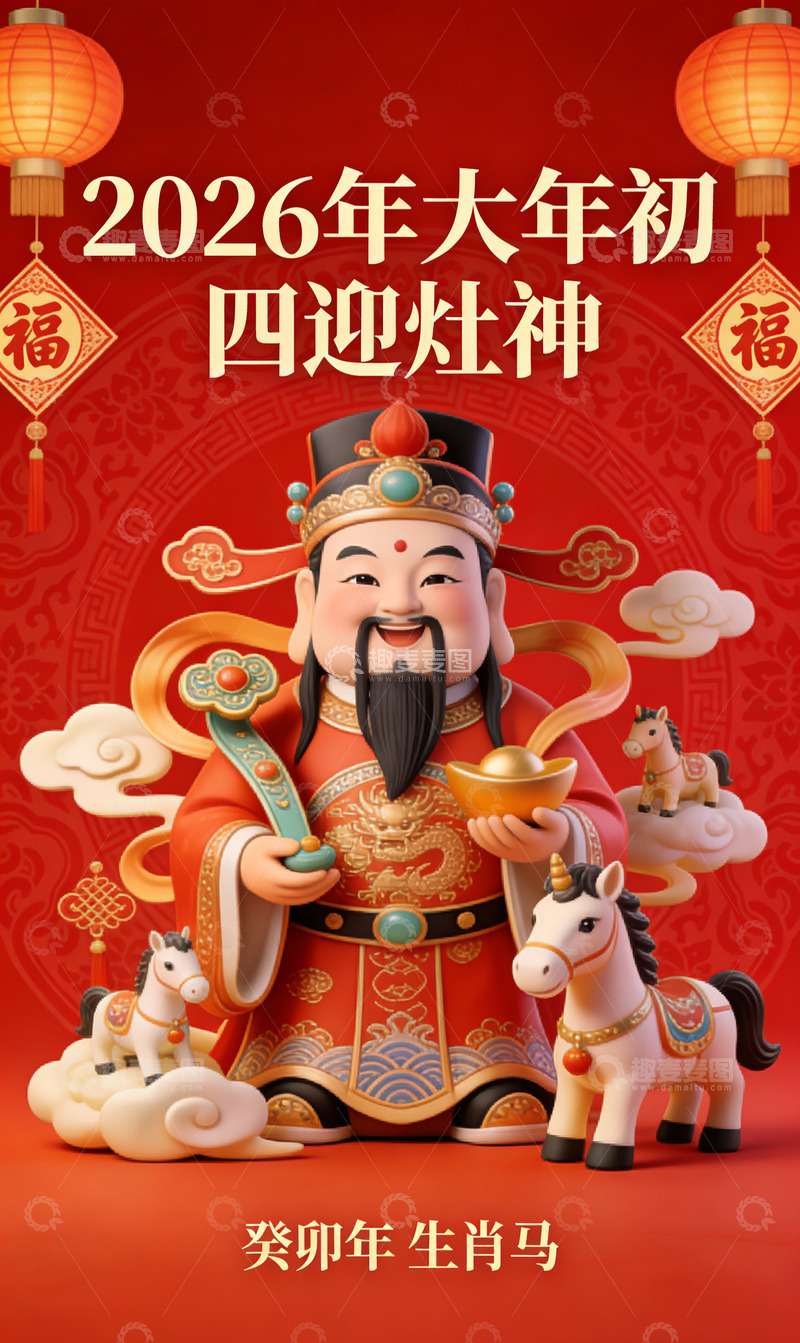 高清大图下载【趣麦麦图】2026年财神迎春海报设计