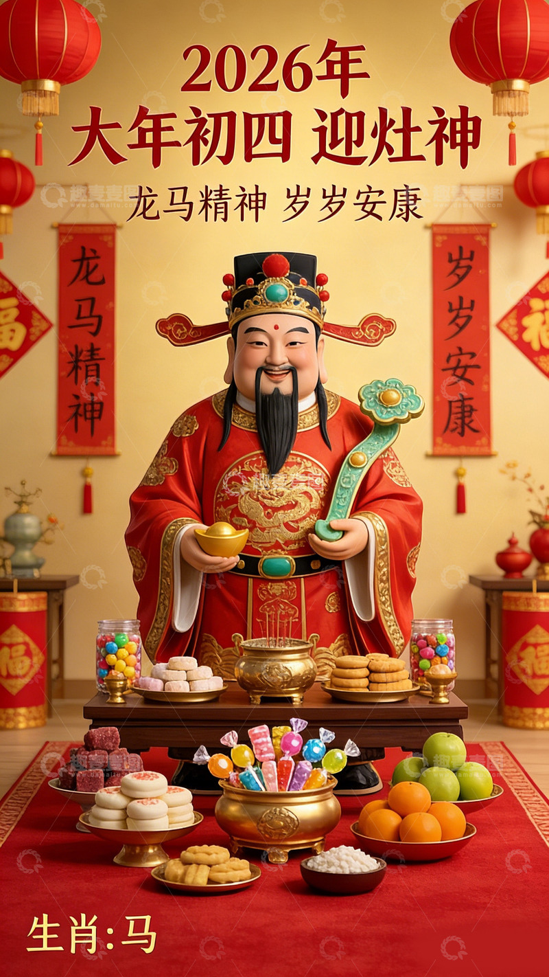 高清大图下载【趣麦麦图】迎灶神喜庆海报设计素材