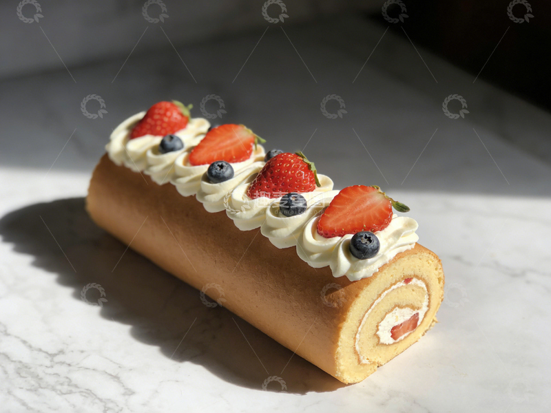 高清大图下载【趣麦麦图】奶油草莓蛋糕卷美食摄影