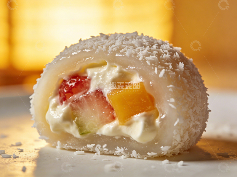 高清大图下载【趣麦麦图】美味椰丝水果糯米团