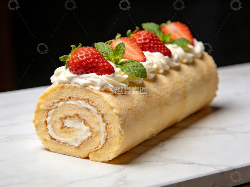高清大图下载【趣麦麦图】奶油草莓卷甜点美食摄影