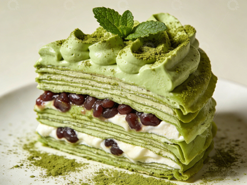 高清大图下载【趣麦麦图】抹茶千层蛋糕美食摄影图片