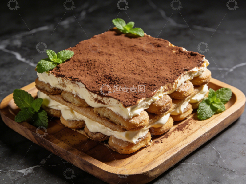 高清大图下载【趣麦麦图】木托盘提拉米苏美食摄影