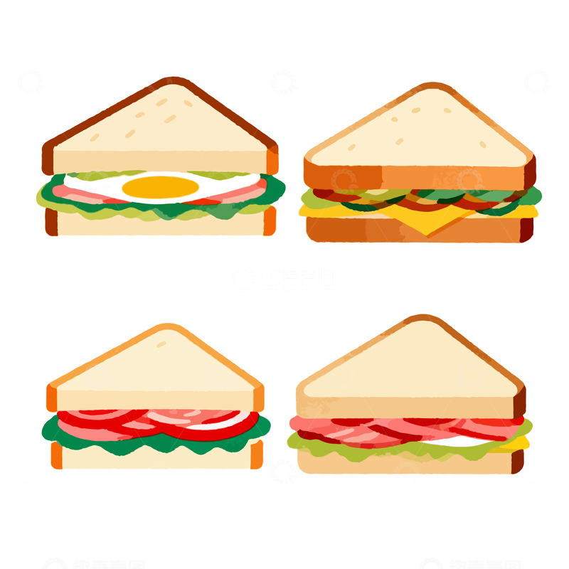 源文件下载【趣麦麦图】卡通风格三明治美食插画