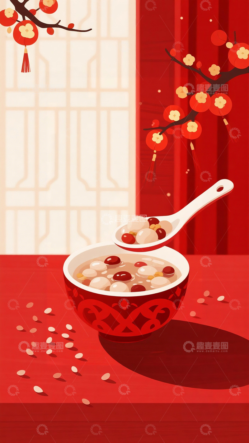 高清大图下载【趣麦麦图】春节腊八粥喜庆插画