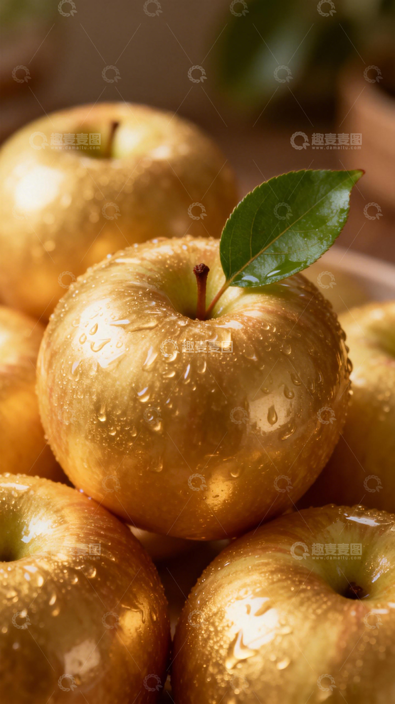 高清大图下载【趣麦麦图】新鲜金苹果特写摄影图