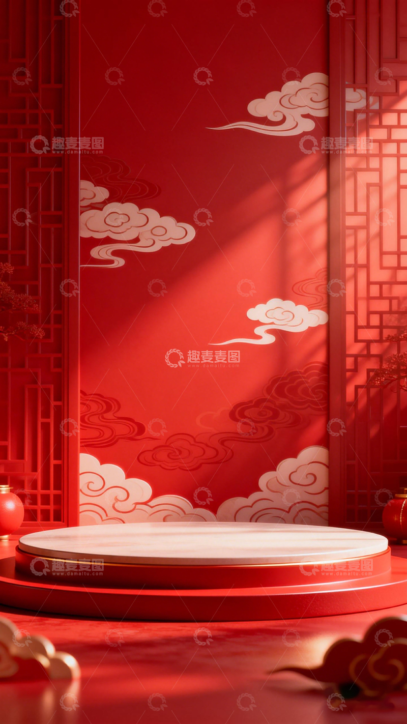 高清大图下载【趣麦麦图】红色中国风节庆舞台场景